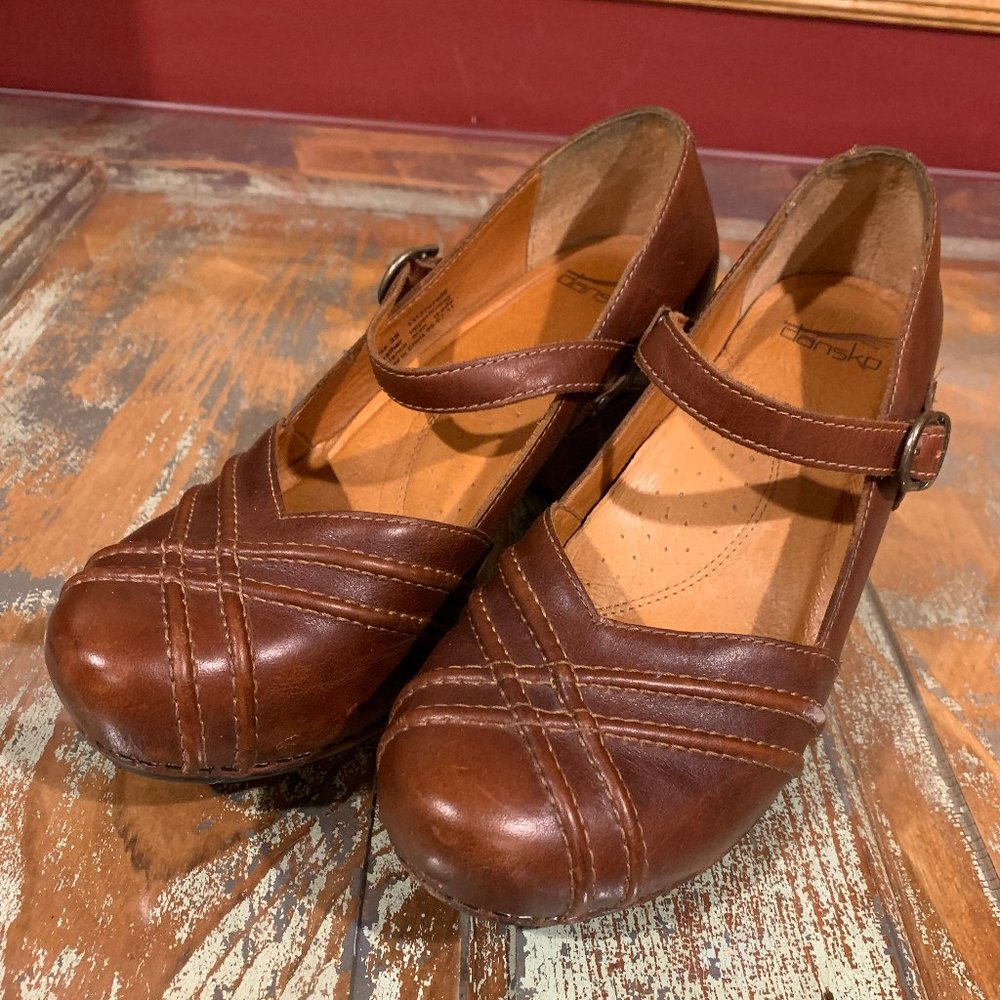 Dansko - REENY Heeled Mary Jane, 38/US 8, Brown/Cognac